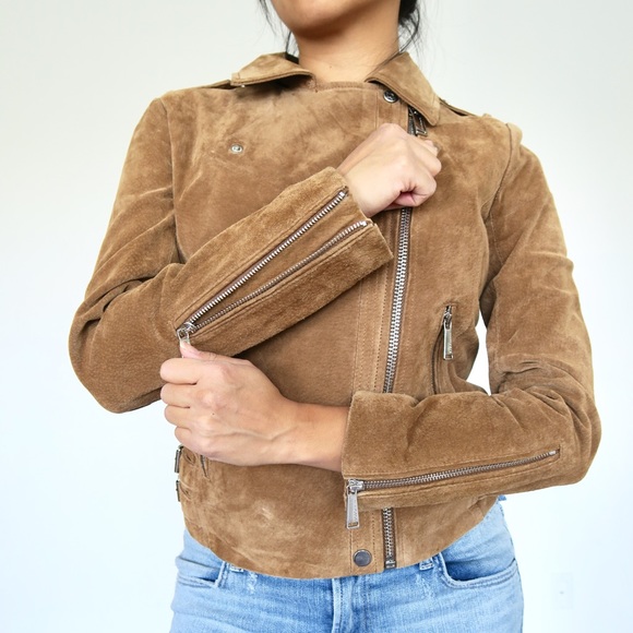 BCBGeneration Tan Suede Leather Moto Jacket - Picture 2 of 8